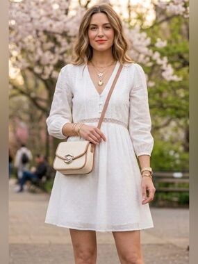 Dex White Cotton Lace Eyelet Mini Dress - Medium | NWT